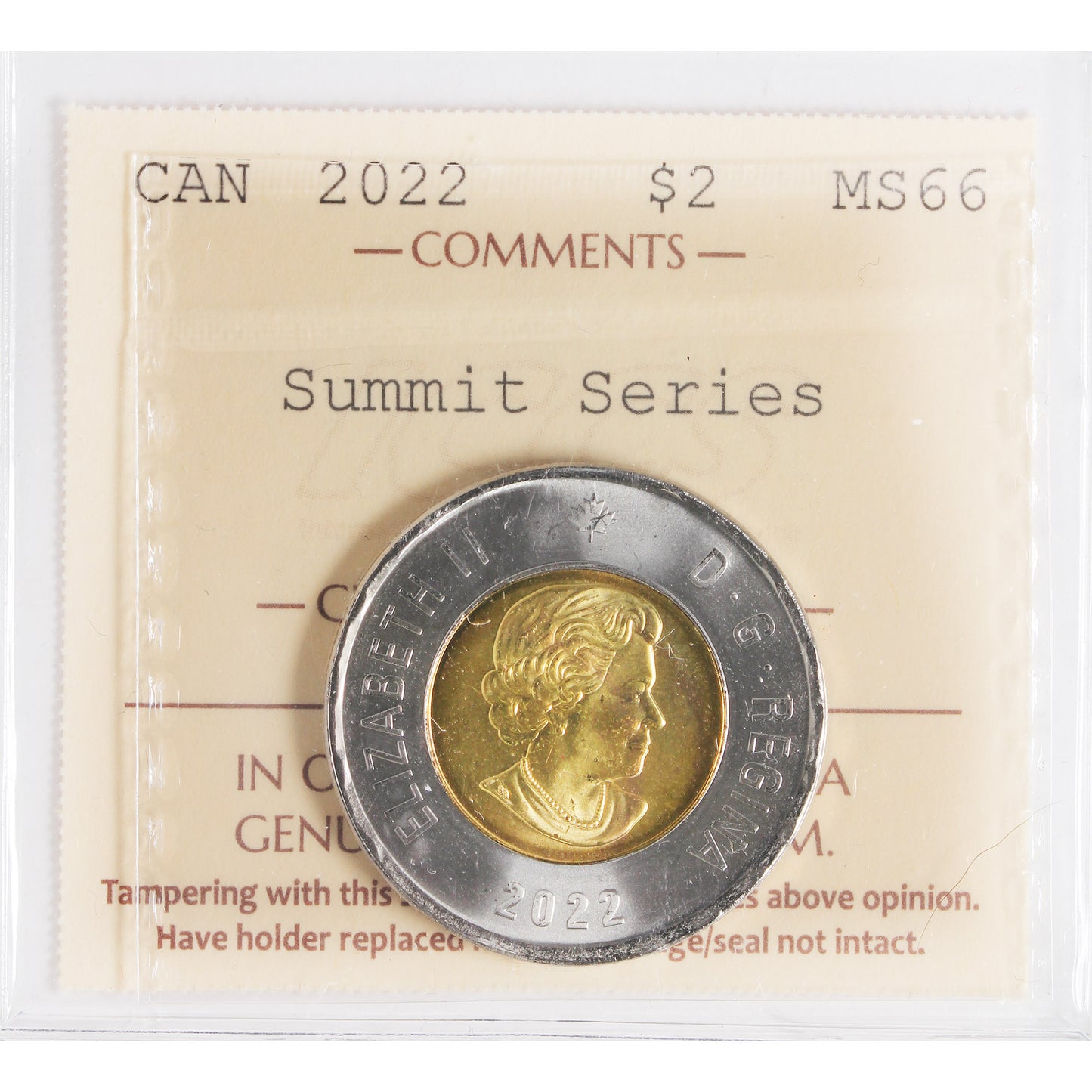 2022 Summit Series Canada Two Dollars ICCS Certified MS66