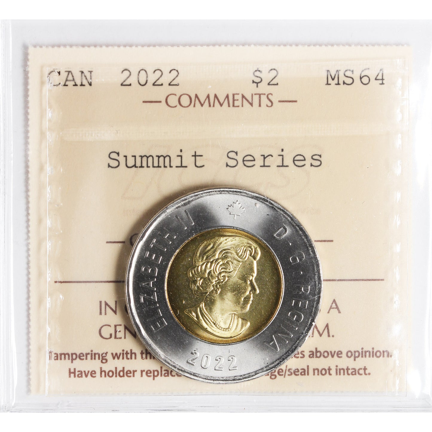 2022 Summit Series Canada Two Dollars ICCS Certified MS64