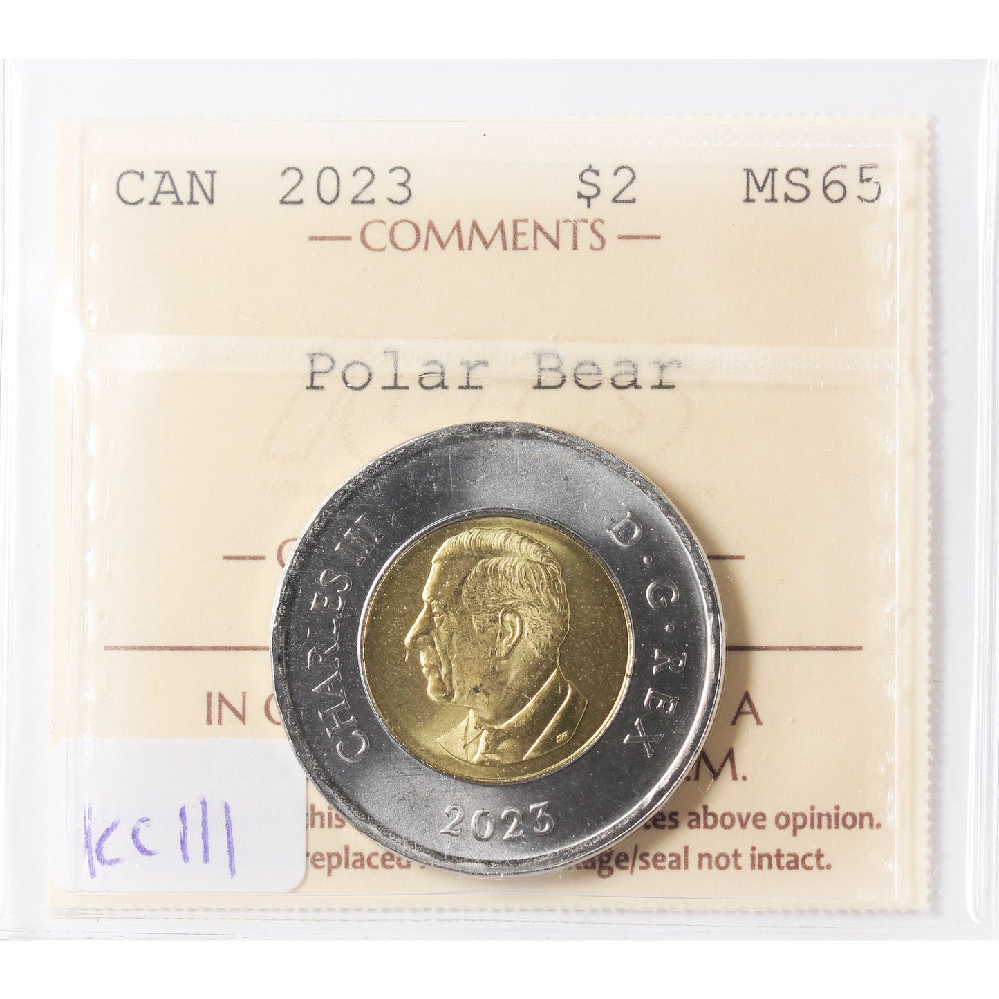 2023 KCIII Polar Bear Canada Two Dollars ICCS Certified MS65