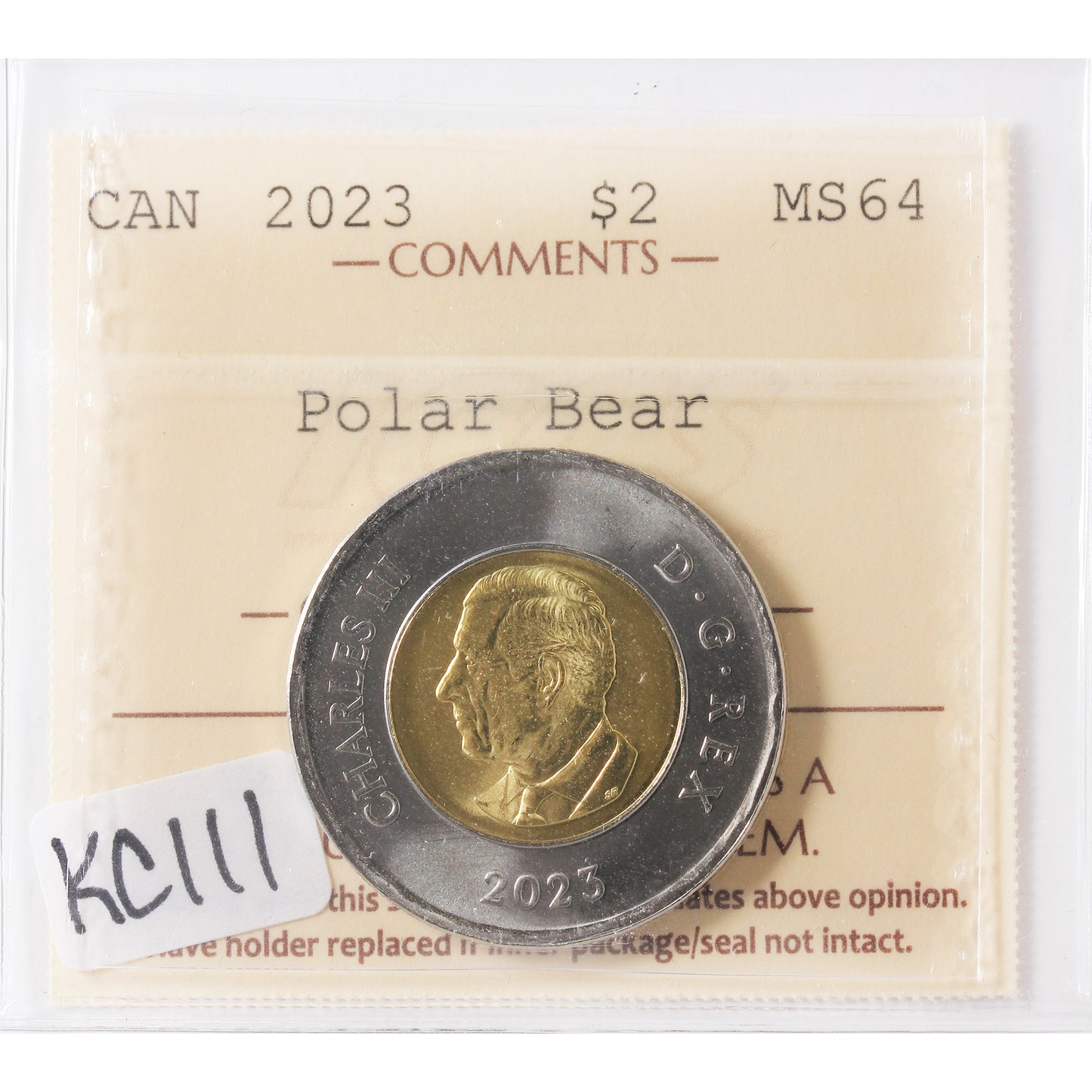 2023 KCIII Polar Bear Canada Two Dollars ICCS Certified MS64