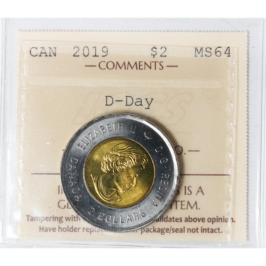 2019 D-Day Canada Two Dollar ICCS Certified MS-64