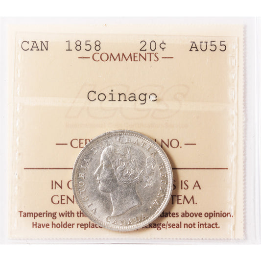 1858 Canada 20-cents ICCS Certified AU55