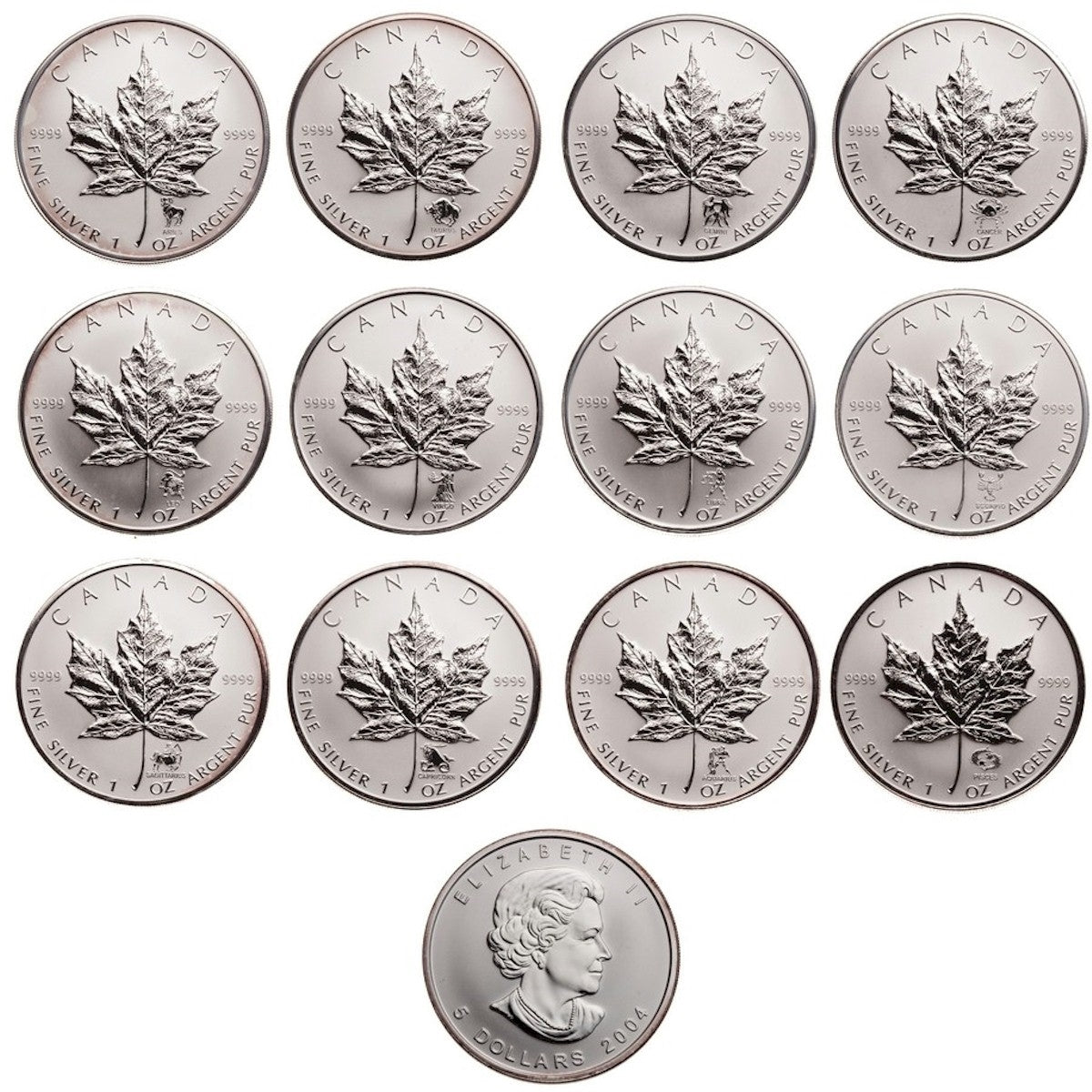 2004 Canada $5 Zodiac Privy Mark 12-coin SML set (No Tax)
