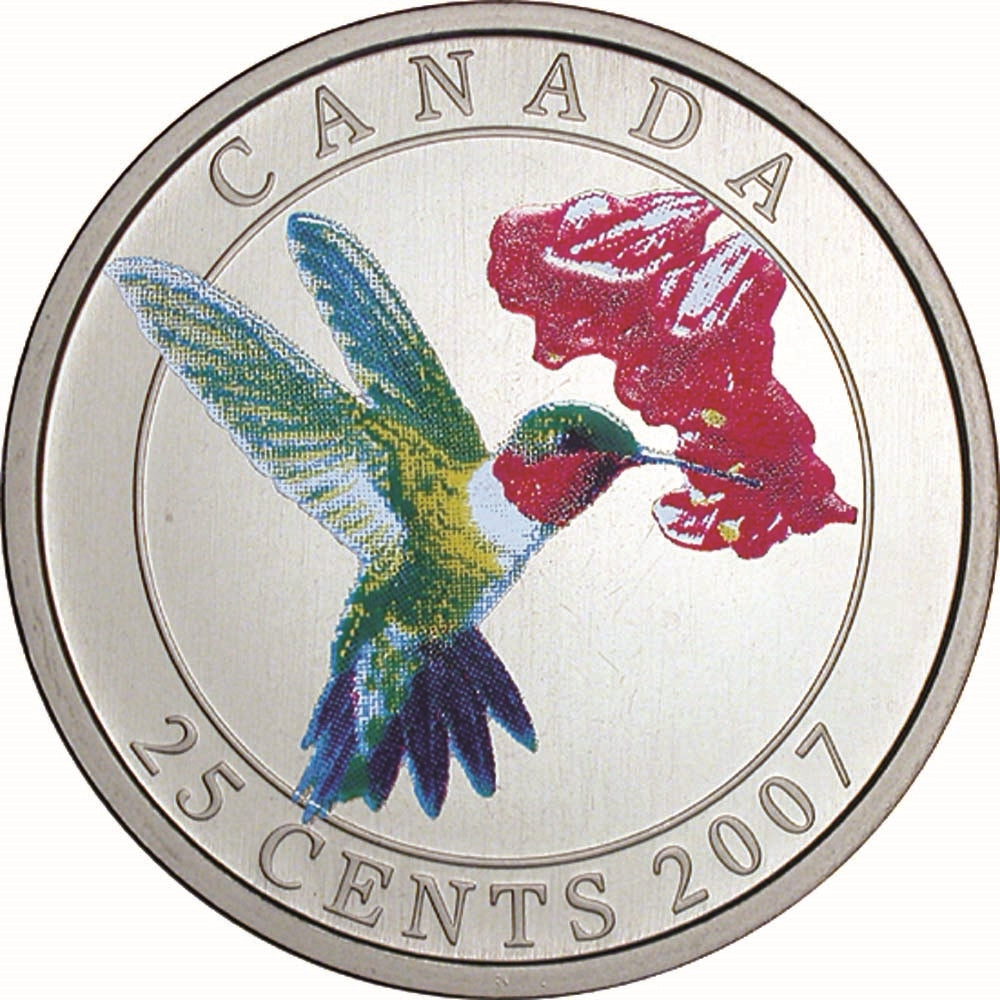 RDC 2007 25-cent Birds of Canada - Ruby-Throated Hummingbird (Issues)