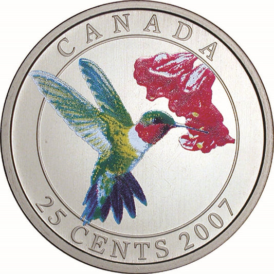 RDC 2007 25-cent Birds of Canada - Ruby-Throated Hummingbird (Issues)