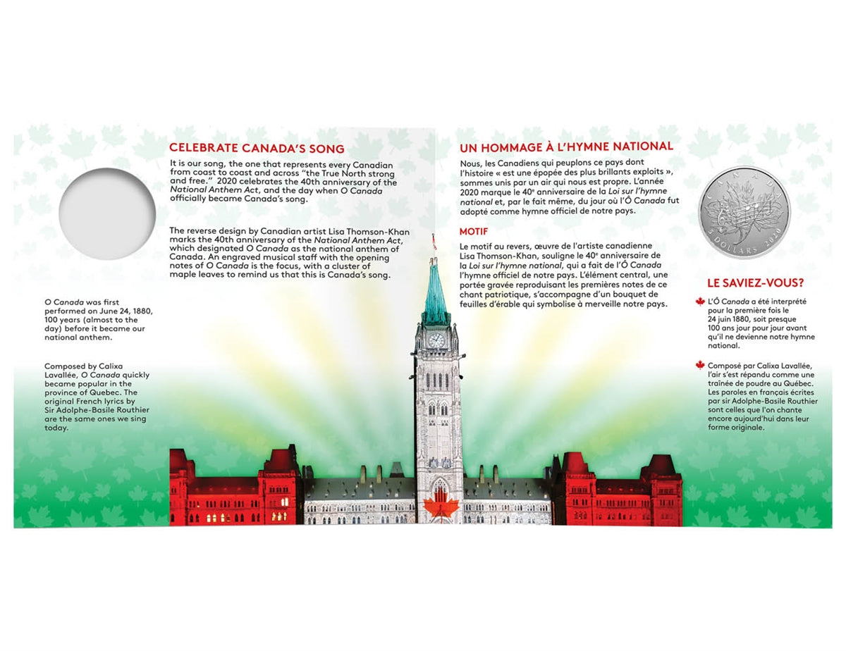 2020 Canada $5 Moments to Hold - 40th Ann. of the National Anthem Act Silver (No Tax)