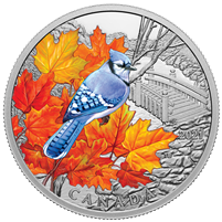 RDC 2021 Canada $20 Colourful Birds - Blue Jay Fine Silver (No Tax) staining on COA