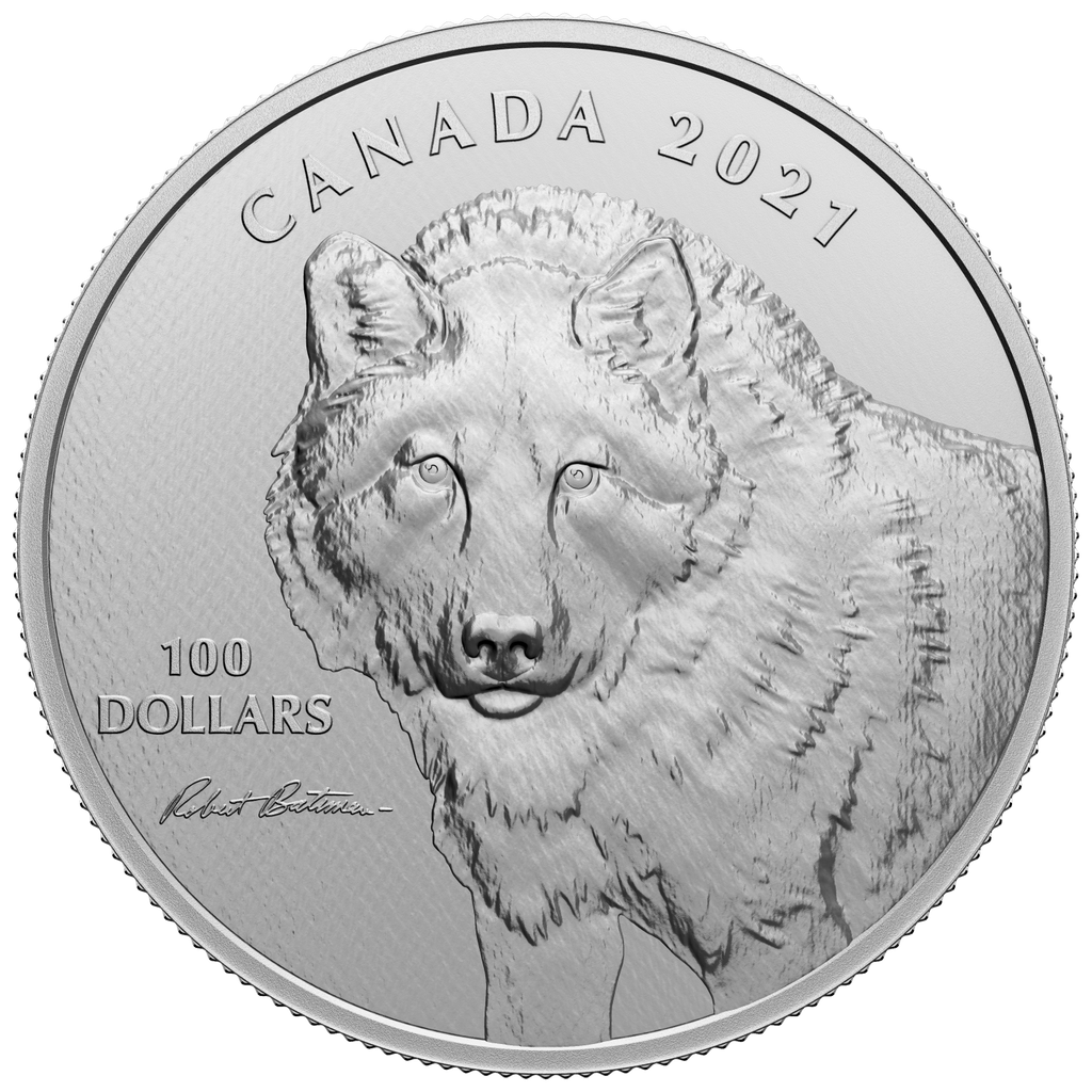 2021 Canada $100 Wolf Sketch by Robert Bateman 10oz. Fine Silver (No Tax)