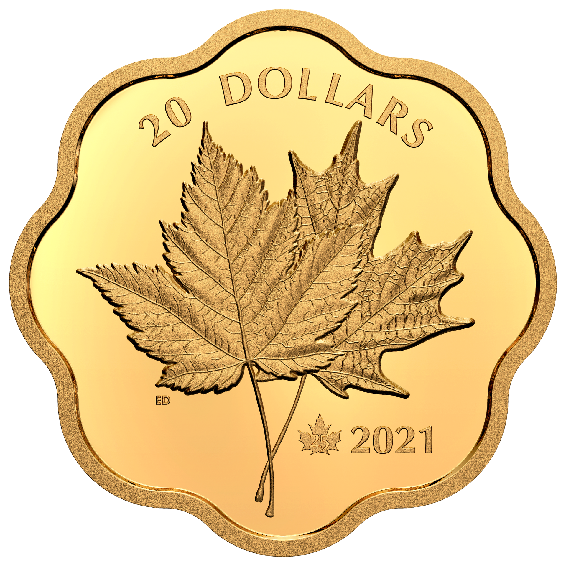 2021 Canada $20 Iconic Maple Leaves Gold Plated Fine Silver (No