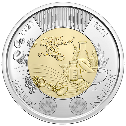 2021 Canada Two Dollar Uncoloured Discovery of Insulin Brilliant Uncirculated (MS-63)