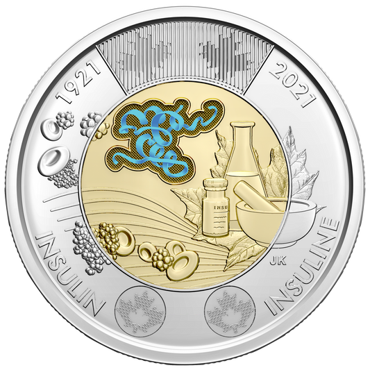 2021 Canada Two Dollar Coloured Discovery of Insulin Brilliant Uncirculated (MS-63)