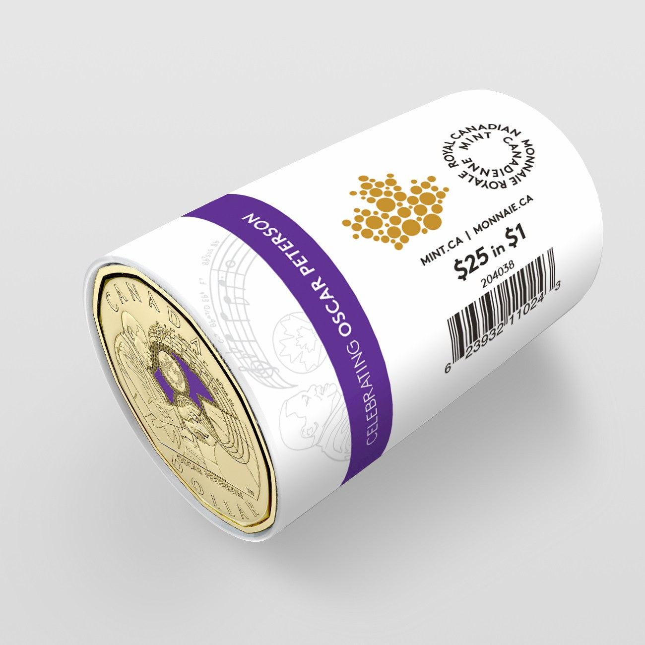 2022 Canada $1 Coloured Celebrating Oscar Peterson Special Wrap Roll of 25pcs