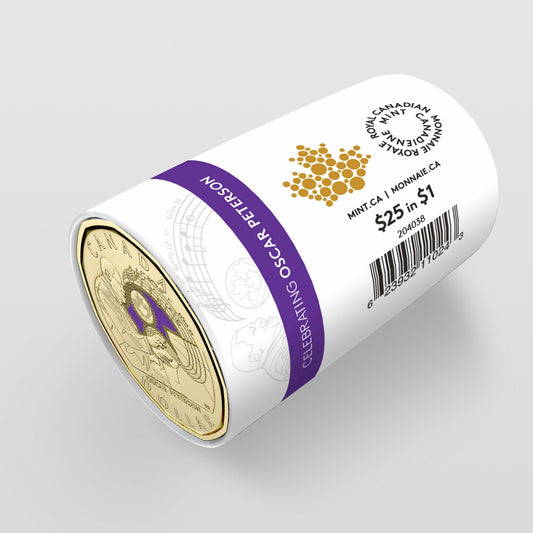 2022 Canada $1 Coloured Celebrating Oscar Peterson Special Wrap Roll of 25pcs