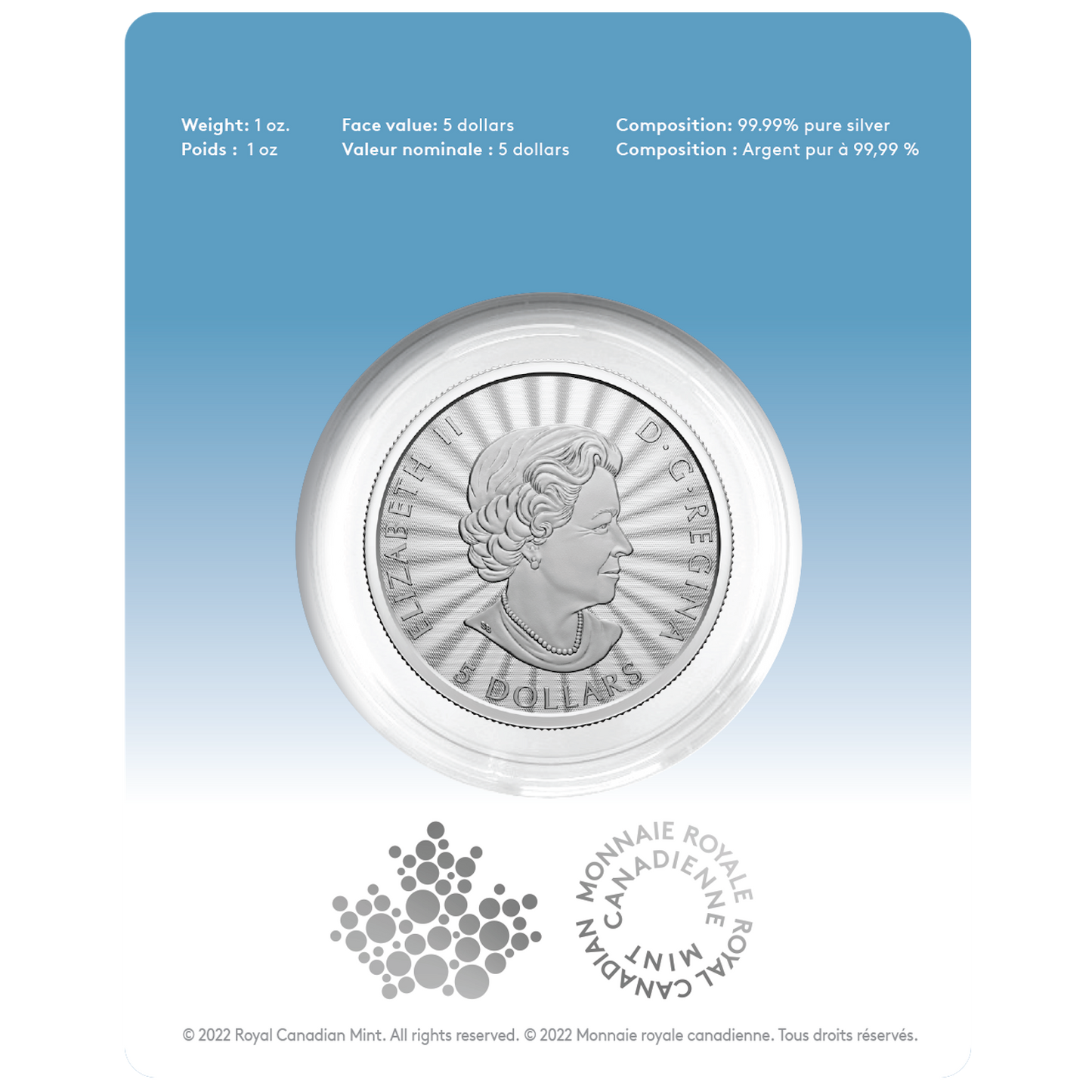 2022 Canada $5 The Majestic Polar Bear 1oz. Pure Silver (No Tax)