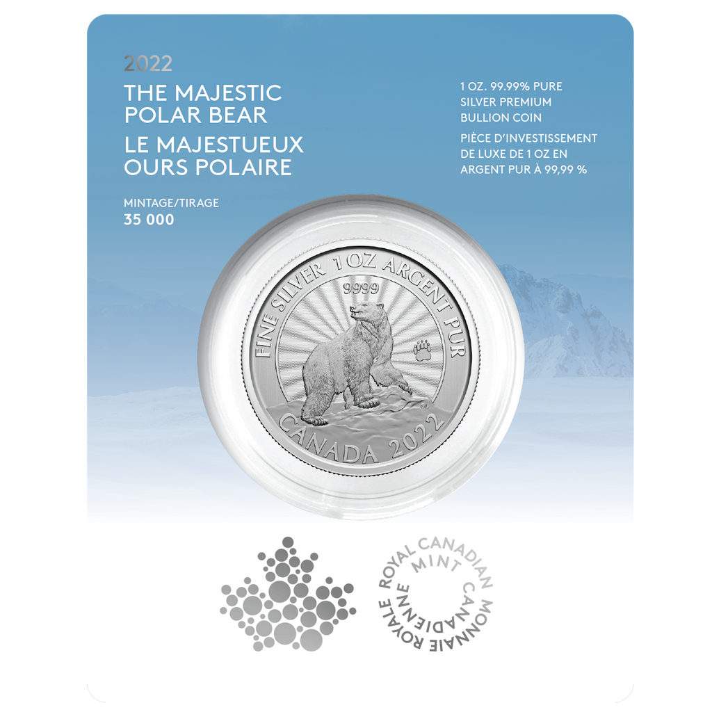 2022 Canada $5 The Majestic Polar Bear 1oz. Pure Silver (No Tax)
