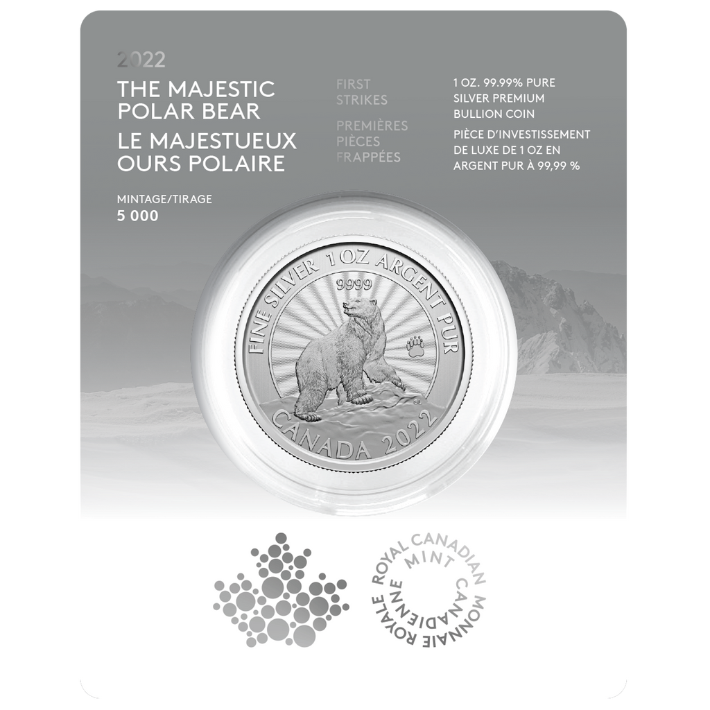 2022 Canada $5 First Strikes - The Majestic Polar Bear 1oz. Pure Silver (No Tax)