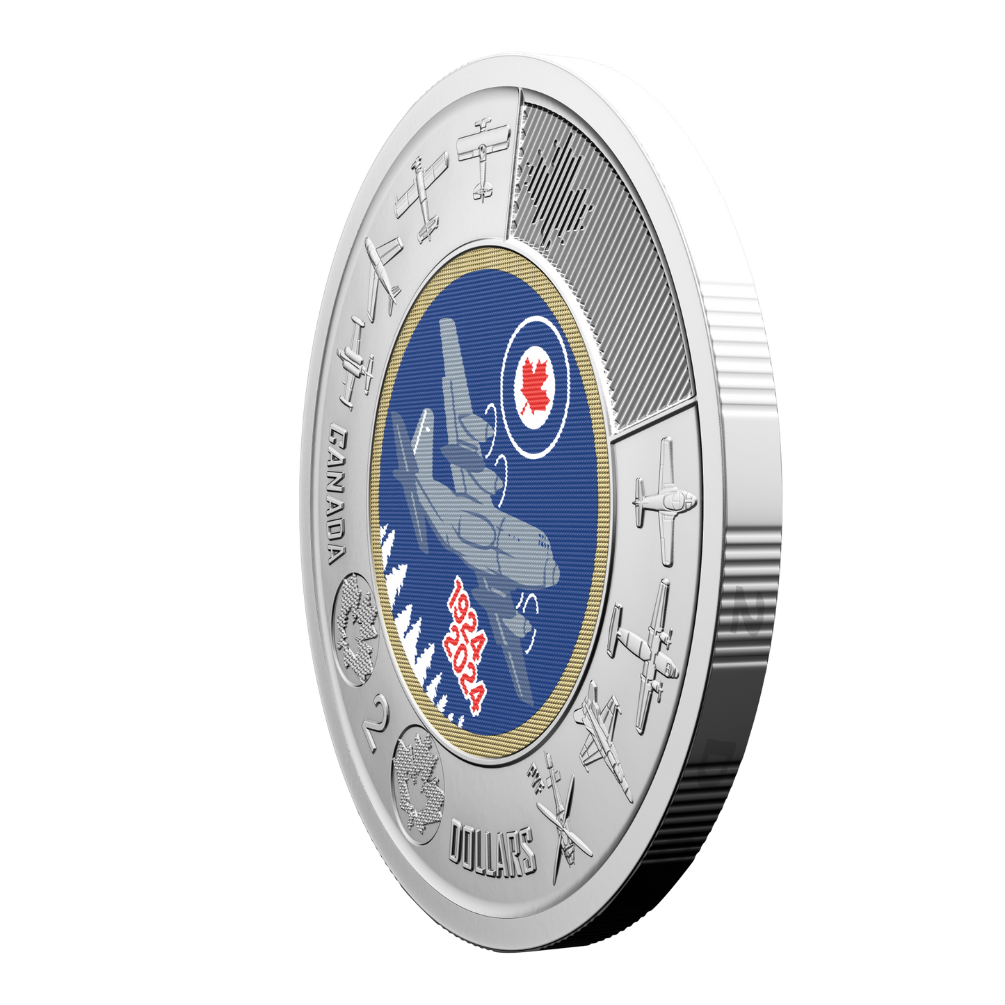 2024 Canada $2 Coloured 100th Anniversary of the Royal Canadian Air Force Special Wrap Roll of 25pcs