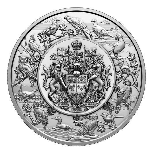 2024 $500 Heraldic Landscape: Birds of Canada 5 kilo Fine Silver (No Tax)