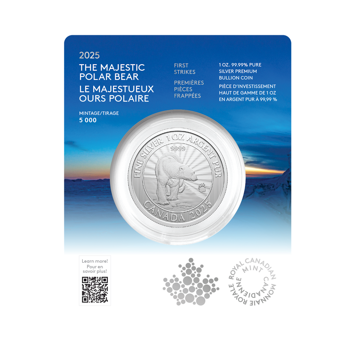 2025 Canada $5 First Strikes: The Majestic Polar Bears Premium Bullion Pure Silver (No Tax)
