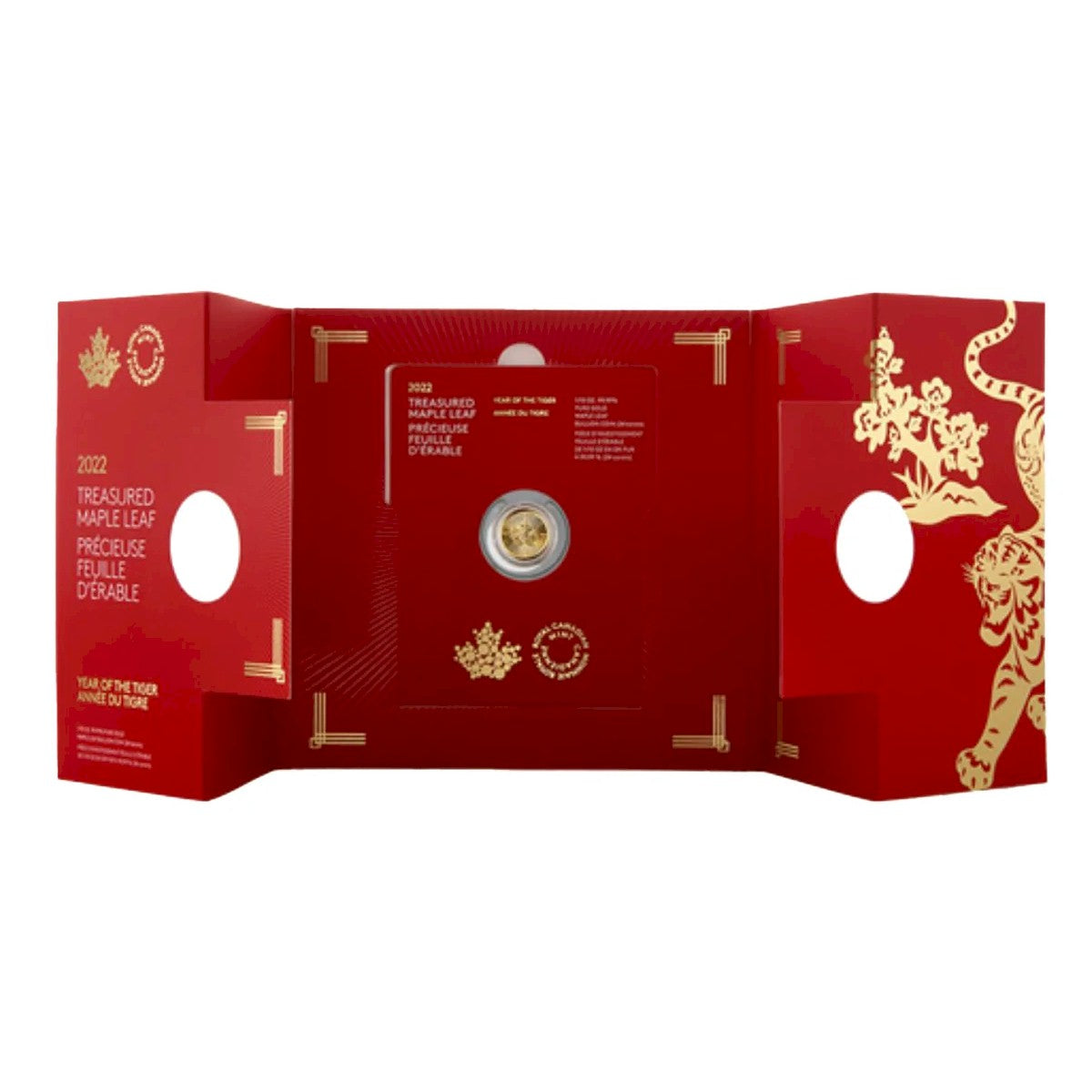 2022 Canada $5 Treasured Maple Leaf - Year of the Tiger 1/10oz. Pure Gold (No Tax)