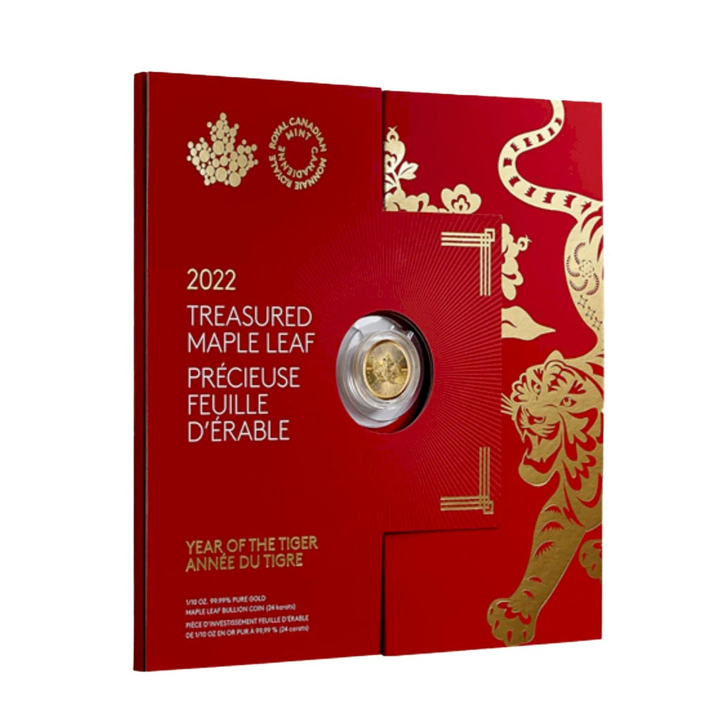 2022 Canada $5 Treasured Maple Leaf - Year of the Tiger 1/10oz. Pure Gold (No Tax)