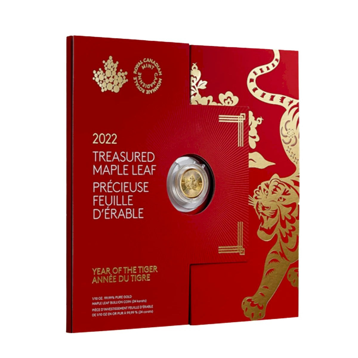 2022 Canada $5 Treasured Maple Leaf - Year of the Tiger 1/10oz. Pure Gold (No Tax)