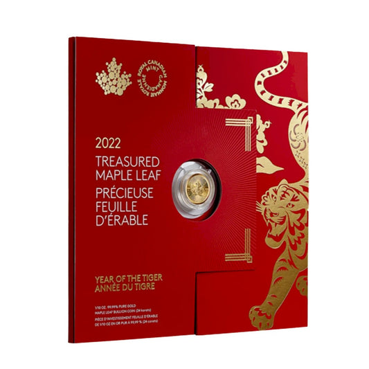 2022 Canada $5 Treasured Maple Leaf - Year of the Tiger 1/10oz. Pure Gold (No Tax)