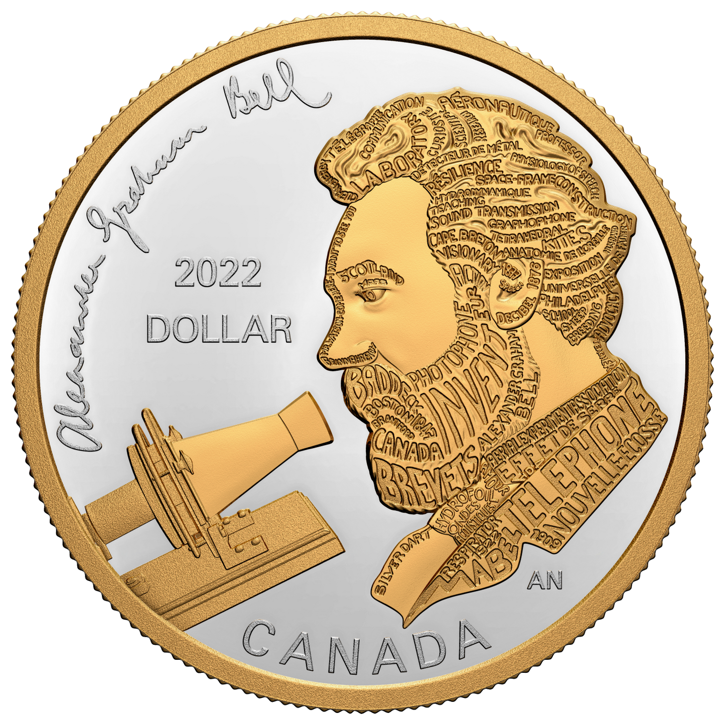 2022 Canada Alexander Graham Bell Gold Plated Silver Dollar in Square Capsule (No Tax)