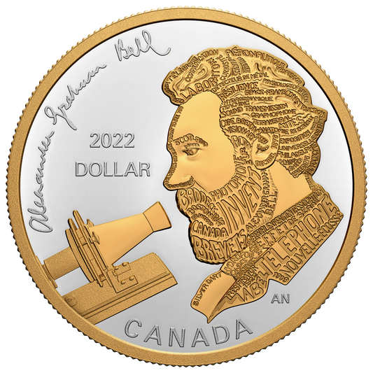 2022 Canada Alexander Graham Bell Gold Plated Silver Dollar in Square Capsule (No Tax)