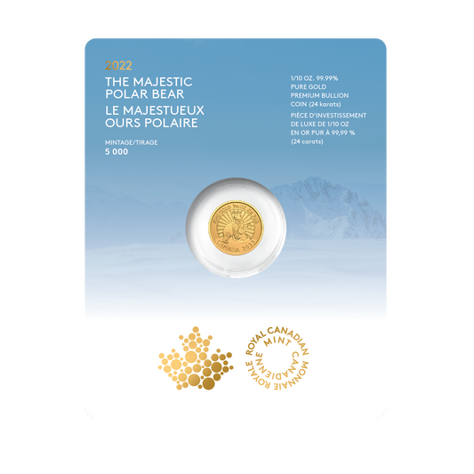 2022 Canada $5 The Majestic Polar Bear 1/10oz. Pure Gold (No Tax)