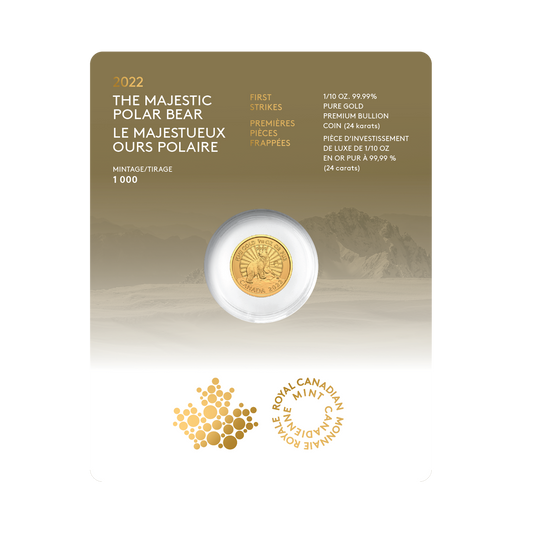 2022 Canada $5 First Strikes 1/10oz. The Majestic Polar Bear Pure Gold (No Tax)