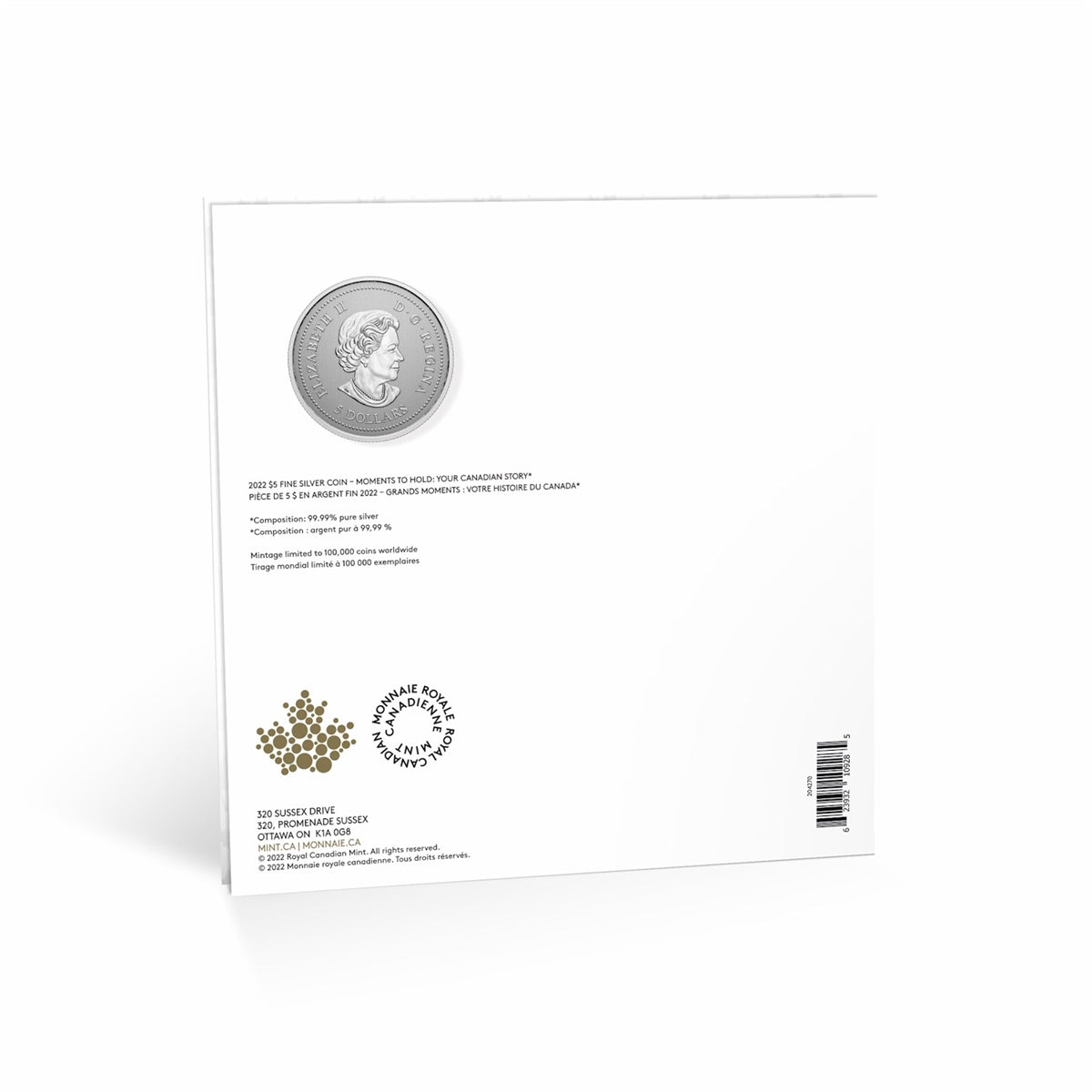 2022 $5 Moments to Hold: Your Canadian Story Fine Silver (No Tax)