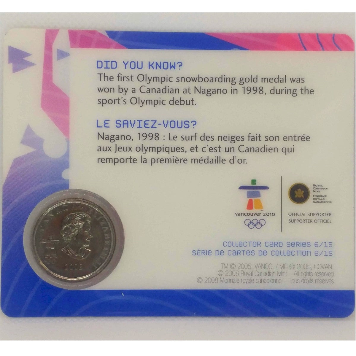 2008 Canada 25-cent Snowboarding - Petro-Canada Vancouver Olympics Card