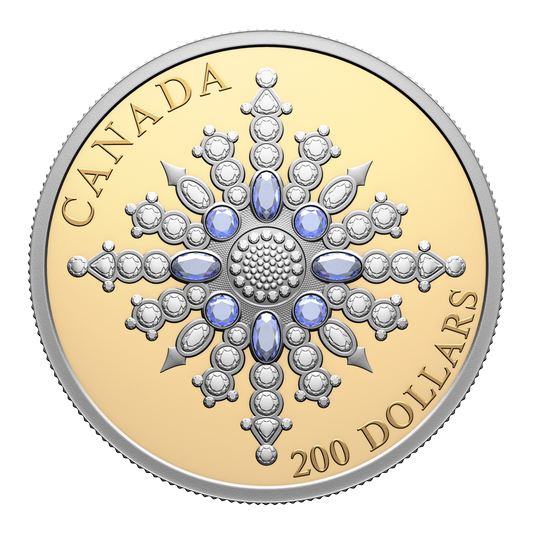 2024 Canada $20 Sapphire Jubilee Snowflake Brooch 2 oz. Fine Gold Coin