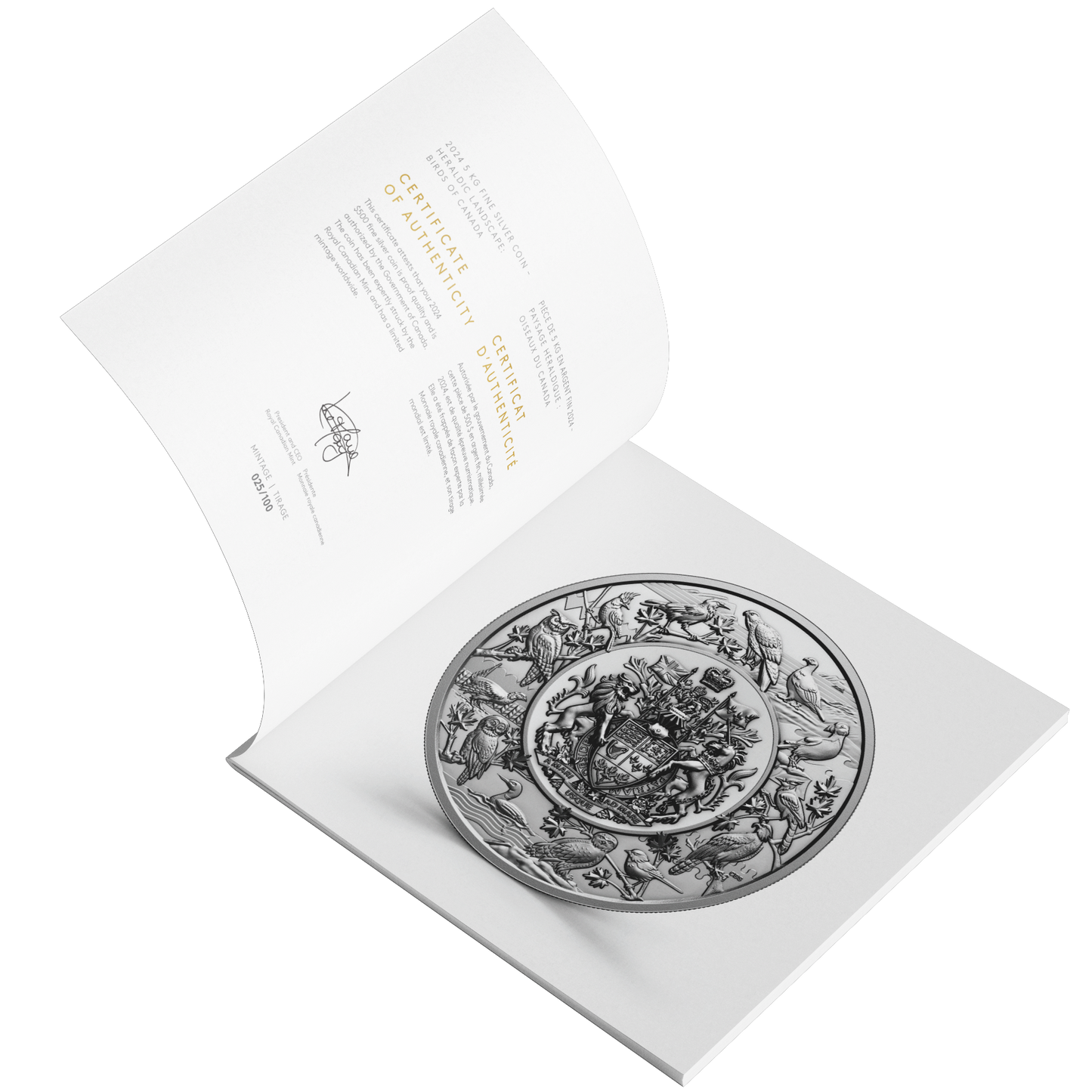 2024 $500 Heraldic Landscape: Birds of Canada 5 kilo Fine Silver (No Tax)