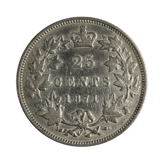 1871 Obv. 2 Canada 25-cents Very Fine (VF20) $