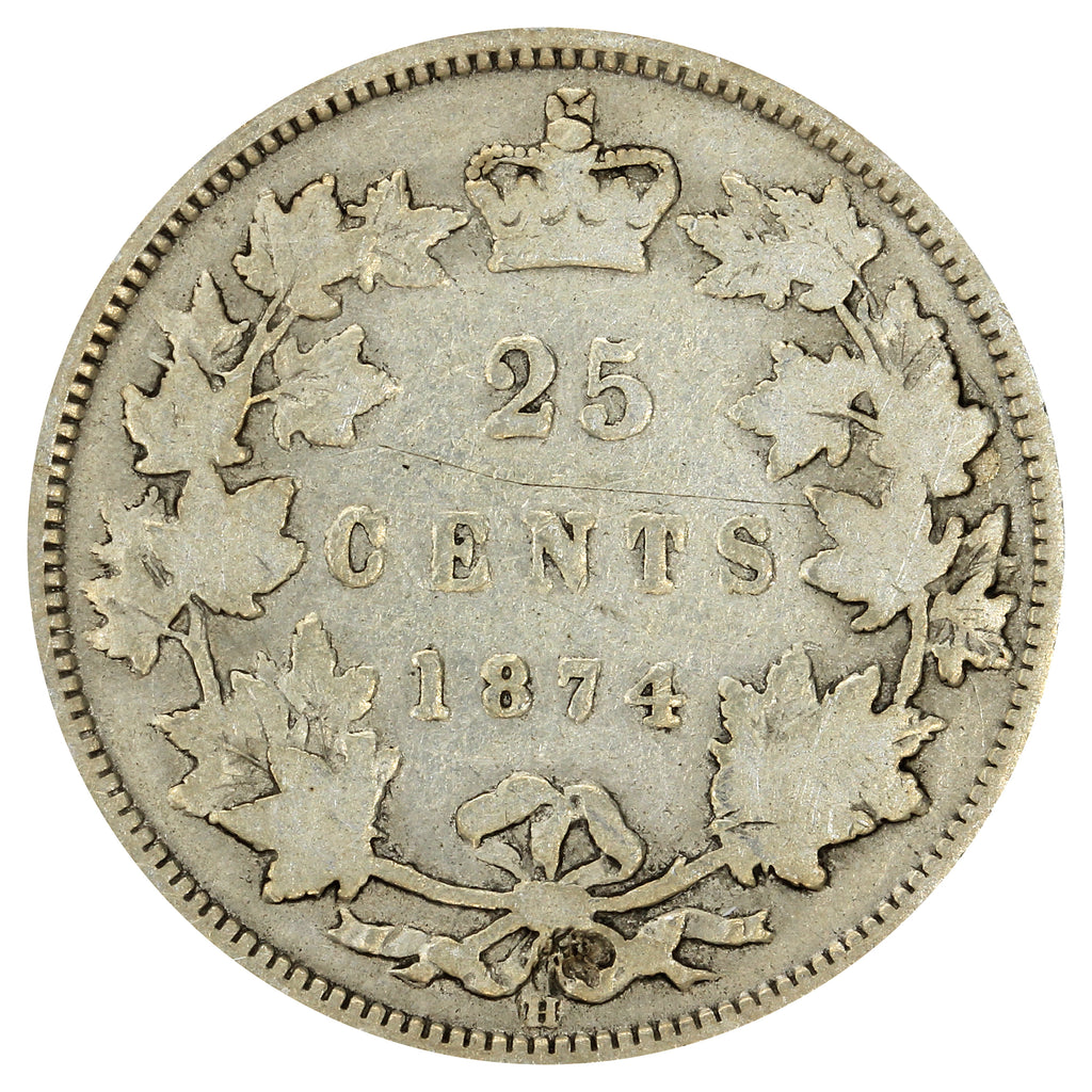 1874H Canada 25-cents Very Good (VG8)