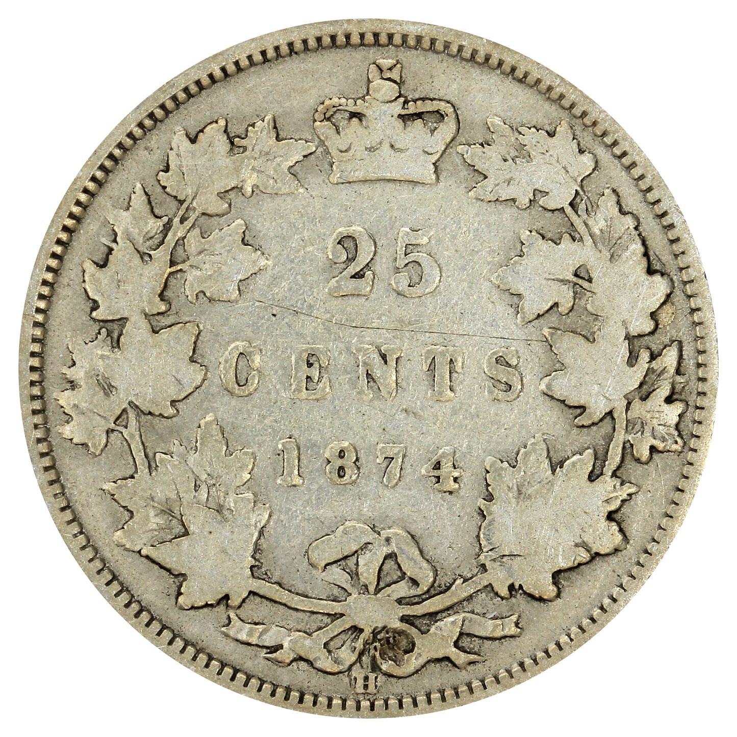 1874H Canada 25-cents Very Good (VG8)