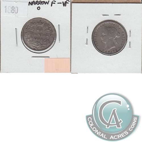1880H Narrow O Canada 25-cents F-VF (F15) $