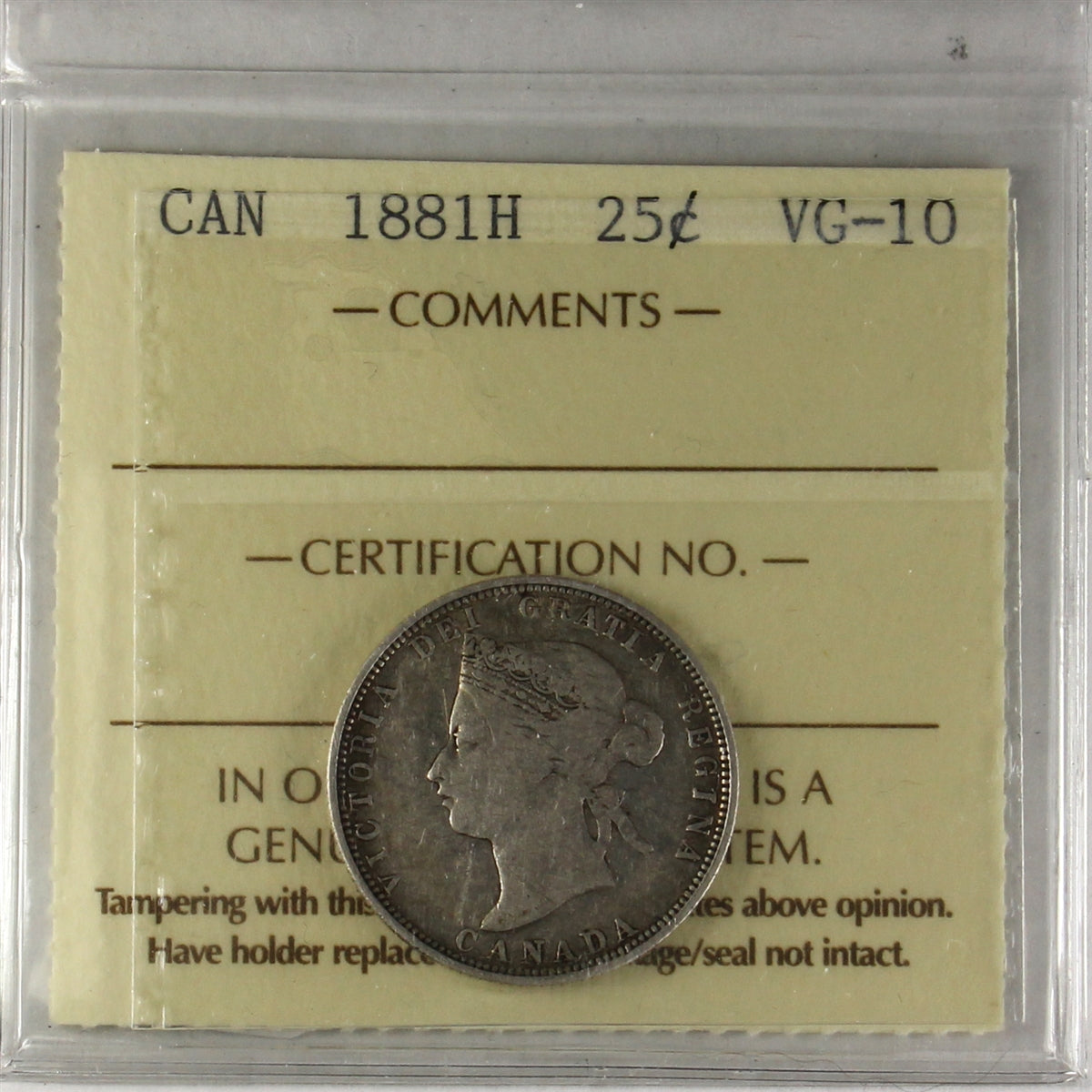 1881H Canada 25-cents ICCS Certified VG10