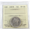 1883H Canada 25-cents ICCS Certified VF30
