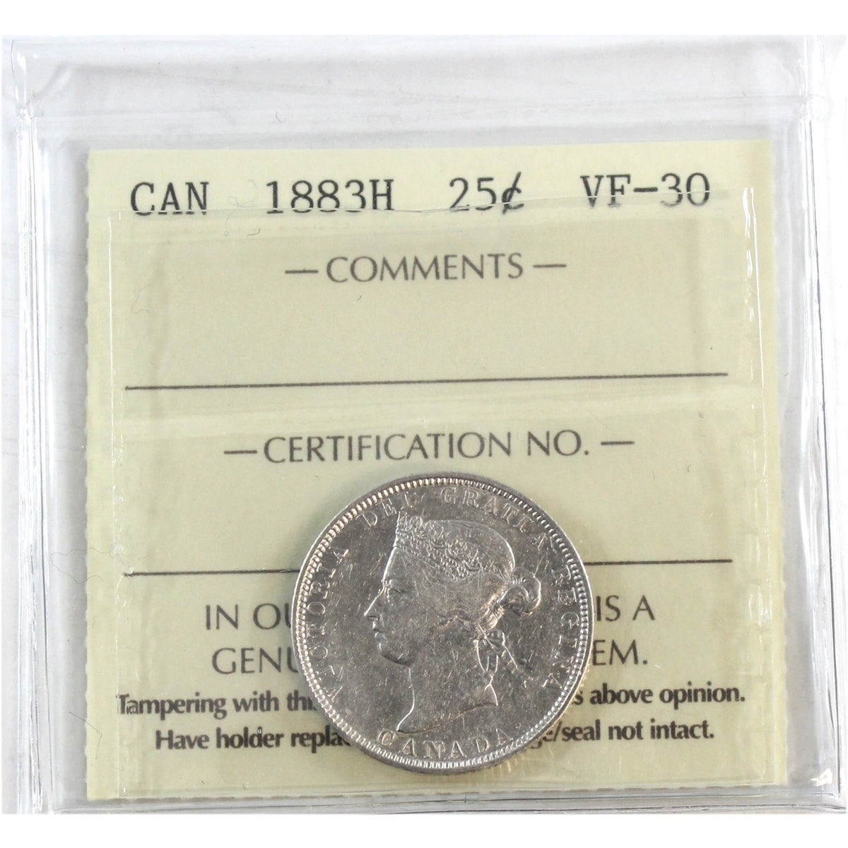 1883H Canada 25-cents ICCS Certified VF30