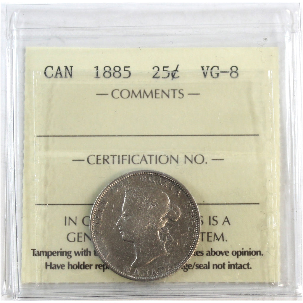1885 Canada 25-cents ICCS Certified VG8