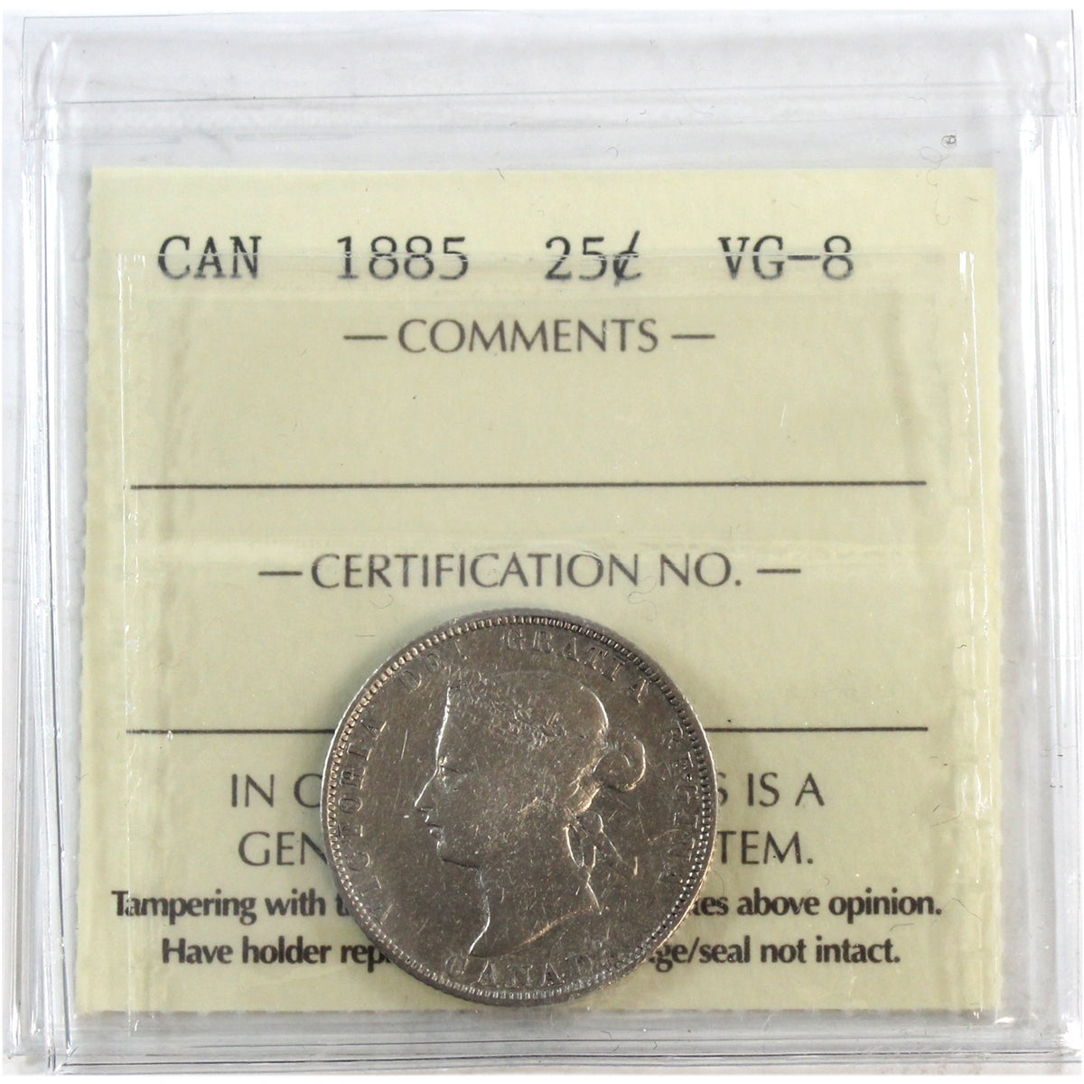 1885 Canada 25-cents ICCS Certified VG8