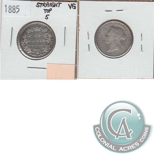 1885 Straight Top 5 Canada 25-cents Very Good (VG8) $