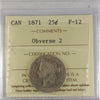1871 Obv. 2 Canada 25-cents ICCS Certified F12