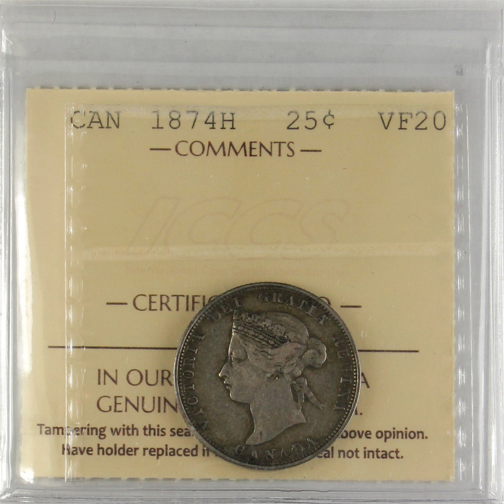 1874H Canada 25-cents ICCS Certified VF20