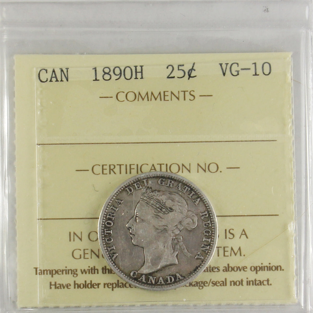 1890H Canada 25-cents ICCS Certified VG10
