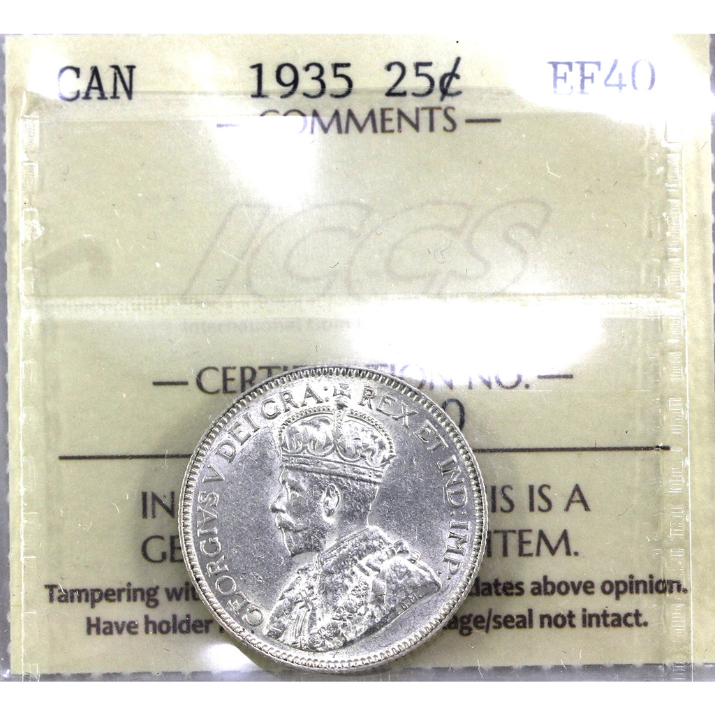 1935 Canada 25-cents ICCS Certified EF40