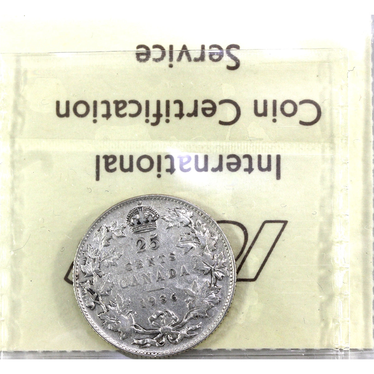 1936 Dot Canada 25-cents ICCS Certified F12